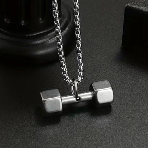 Dumbbell Tapered Weights Pendant and Necklace Stainless Steel (#846) - Picture 4 of 7
